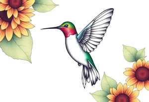 Hummingbird near a sunflower tattoo idea