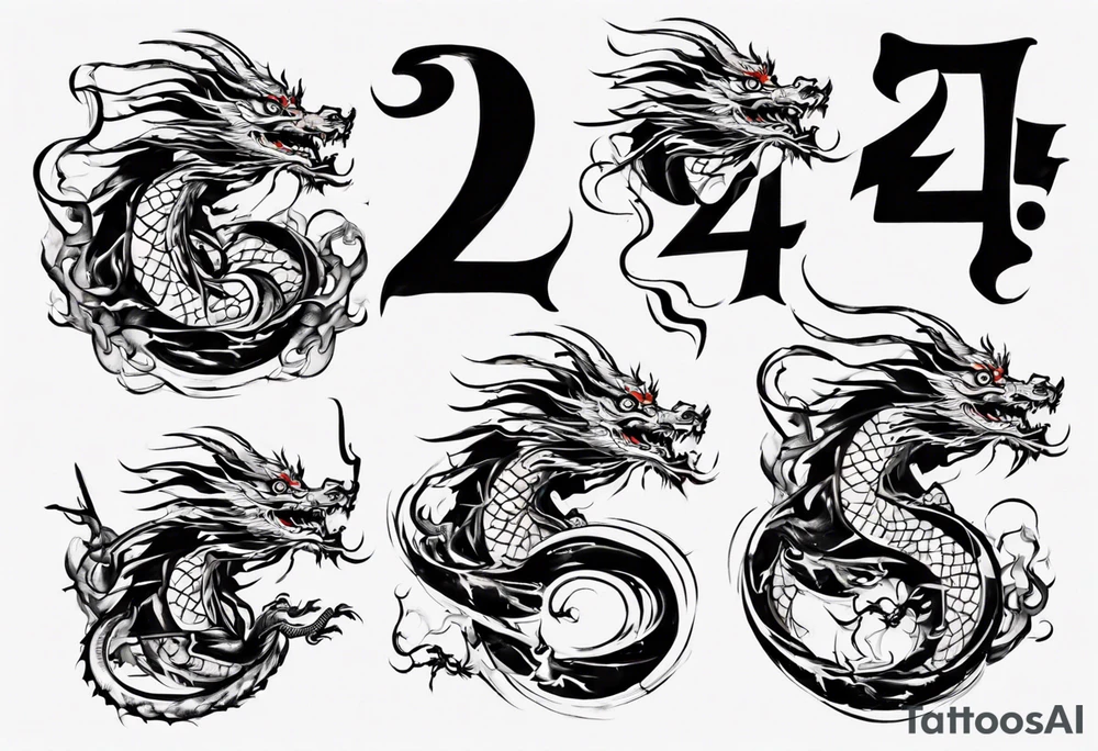 Number 24 with a Chinese dragon around it tattoo idea