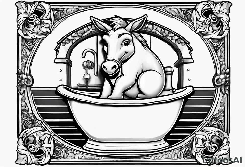 Very epic toilet with donkey from shrek sitting on it tattoo idea