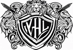 Valhalla shield sword lion tattoo idea