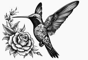 hummingbird, skull, flower, storm clouds tattoo idea
