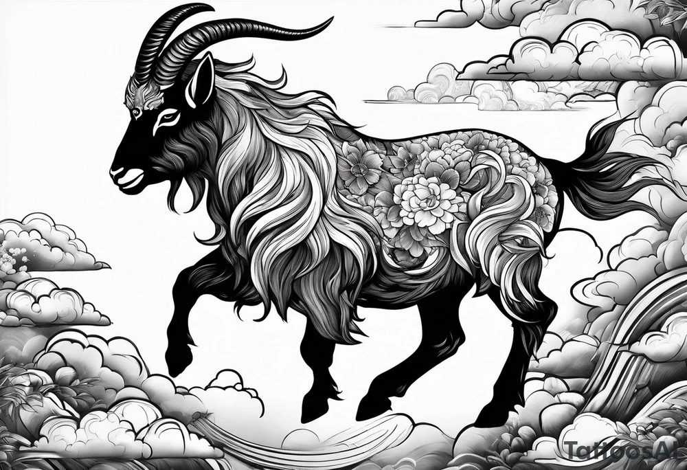 full body goat with kumo clouds tattoo idea