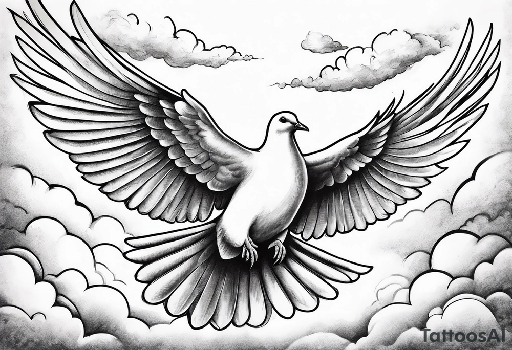 dove flying in clouds tattoo idea