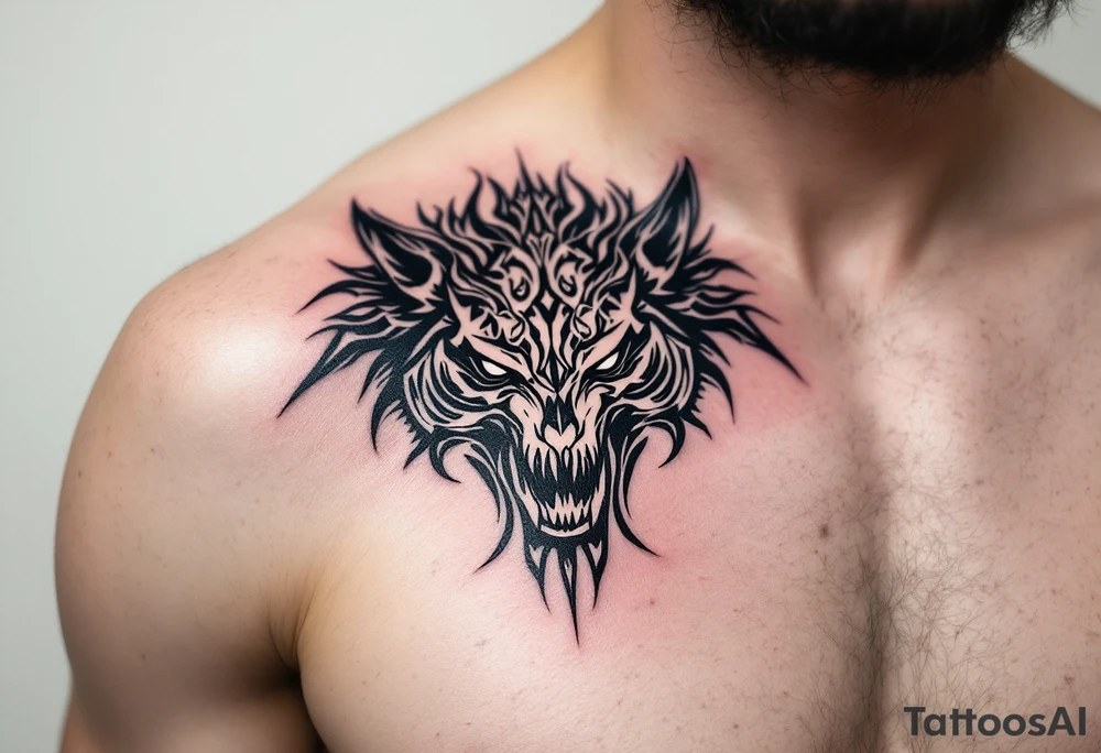 viking vegvisir wolf with skeleton tattoo idea