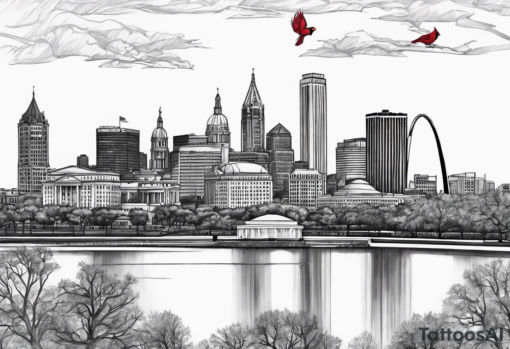 saint louis skyline with cardinals tattoo idea