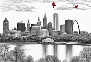 saint louis skyline with cardinals tattoo idea