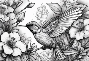 Libra, hummingbird, yellow finch, cardinal, flower garden, dark, sad, beautiful mother tattoo idea