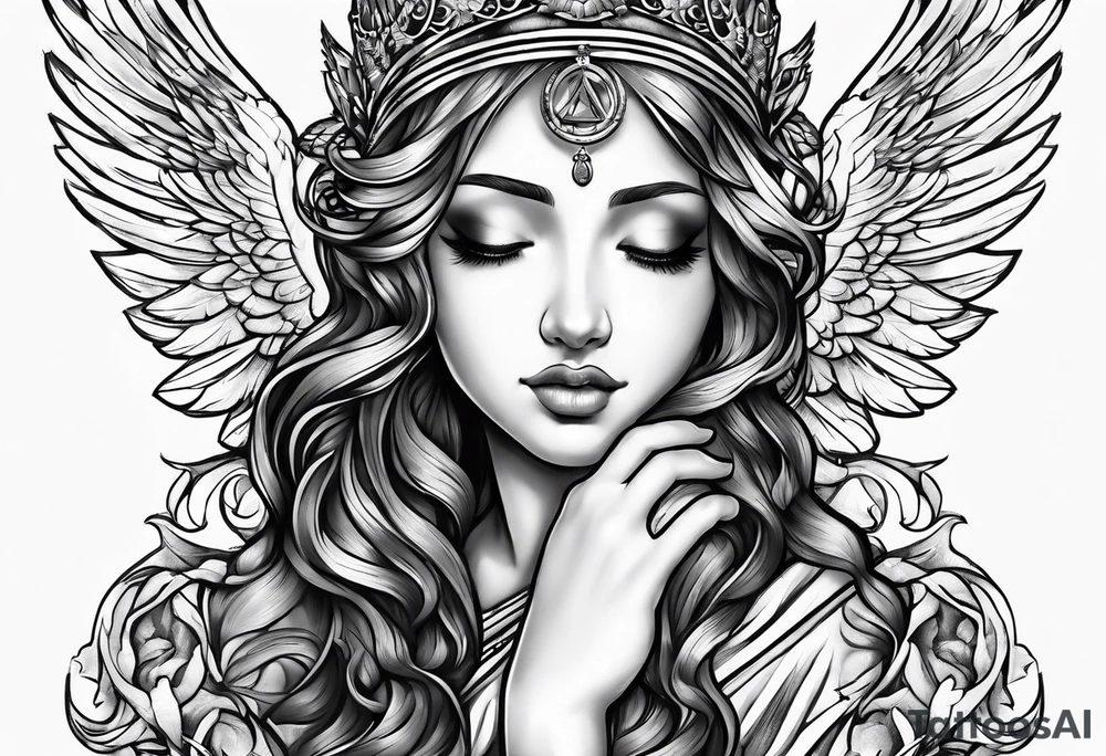 Angel with prayer hands tattoo idea