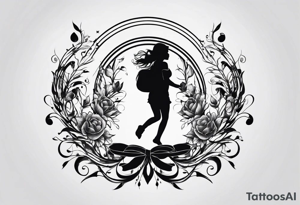 Music intertwined with baby footprints tattoo idea