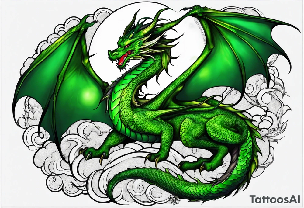 Moon fairy green dragon tattoo idea