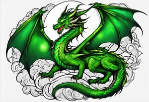 Moon fairy green dragon tattoo idea