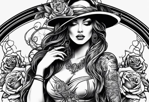 Beautiful devil lady , guns and roses intertwined, goddess tattoo idea