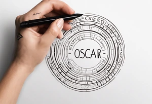 circle made of the text Oscar Embla & Emil tattoo idea