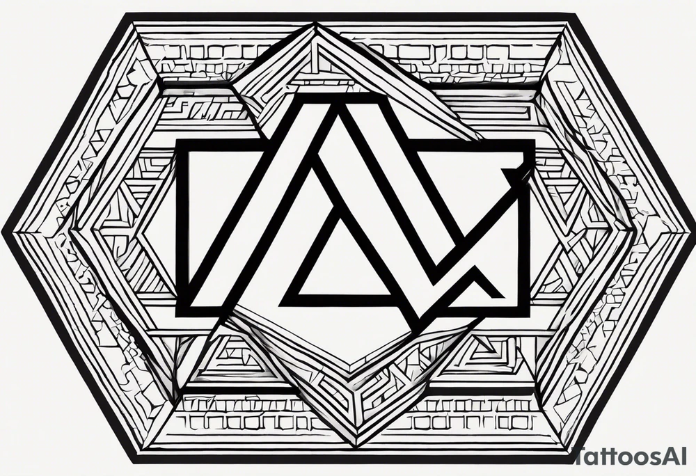 Create a design using a seven-sided polygon based on Kibbutz Be’eri’s borders. Place the Hebrew letters ב, א, ר, י inside the shape, arranged harmoniously with a geometric font, solid fills, and optional decorative patterns, ensuring legibility and aesthetic appeal. tattoo idea