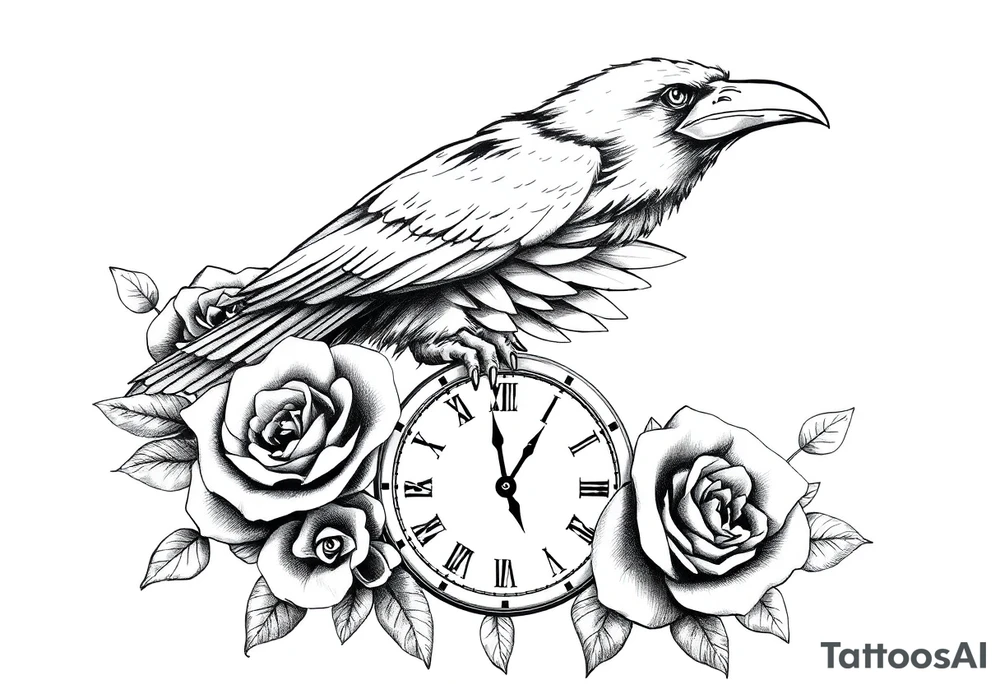 raven,roses,clock. tattoo idea