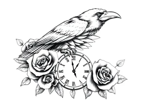 raven,roses,clock. tattoo idea