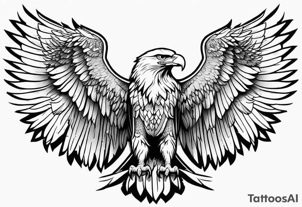 realistic eagle full body  sit face front closed wings tattoo idea