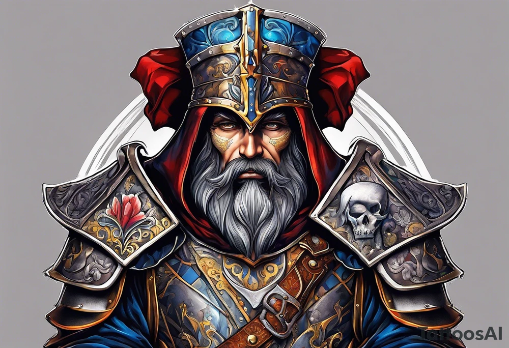 a beggar half suited in knights armor tattoo idea