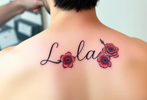 The name Lola  with colored carnations tattoo idea