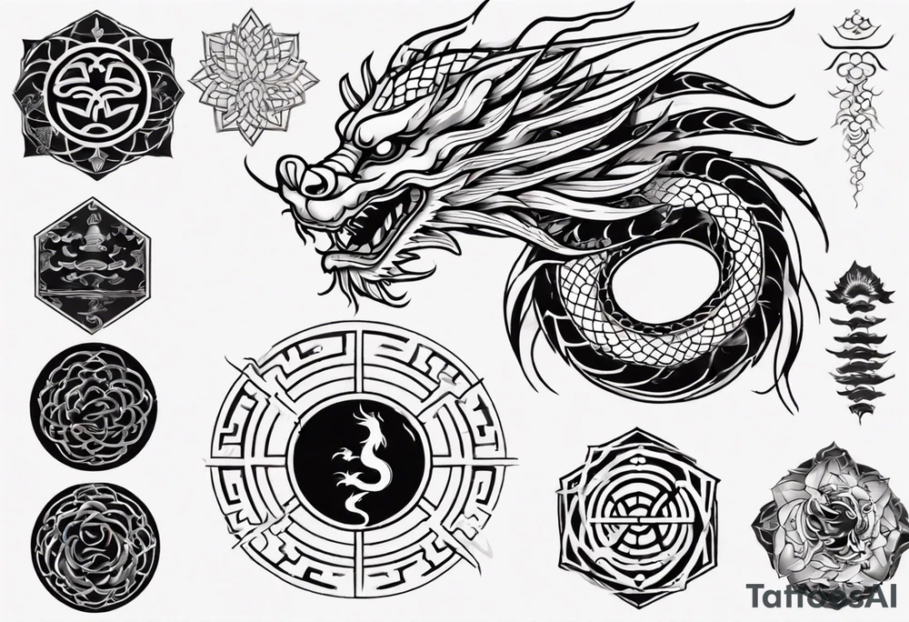 Chinese dragon with scales and mane tattoo idea