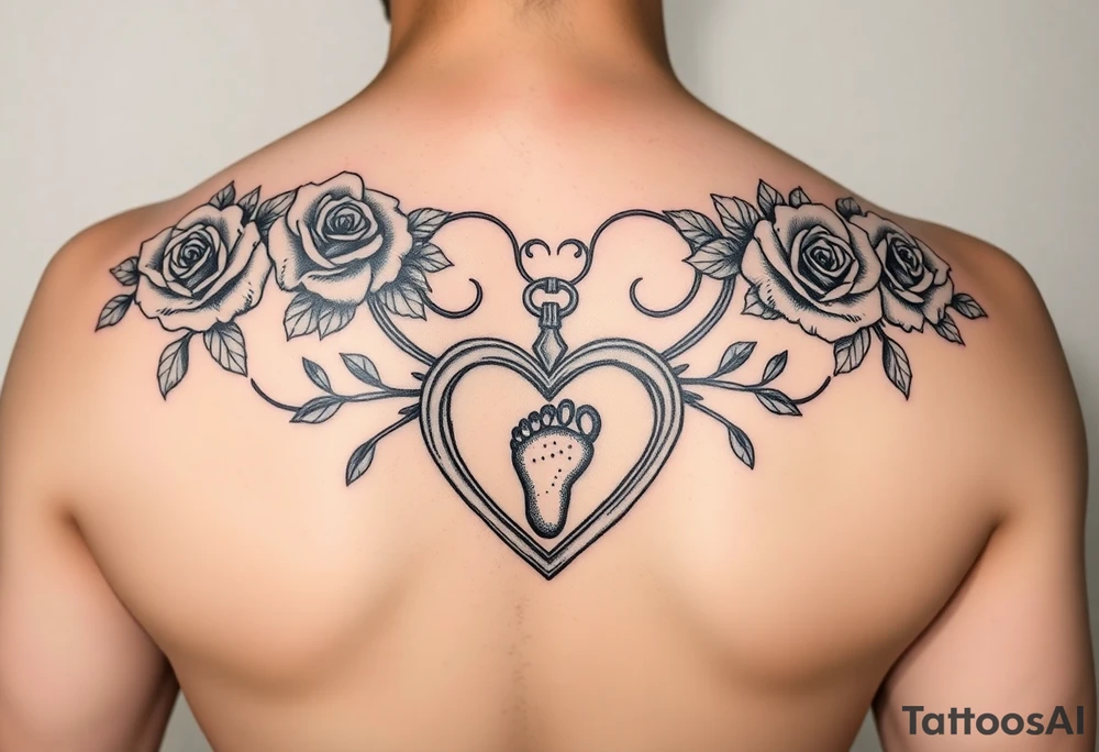 The name Jaylah With Roses and Foot Print and Pocket watch shaped like a Heart tattoo idea