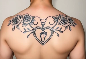 The name Jaylah With Roses and Foot Print and Pocket watch shaped like a Heart tattoo idea