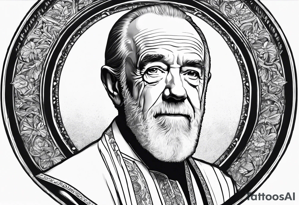 george carlin in religious clothing, full body tattoo idea
