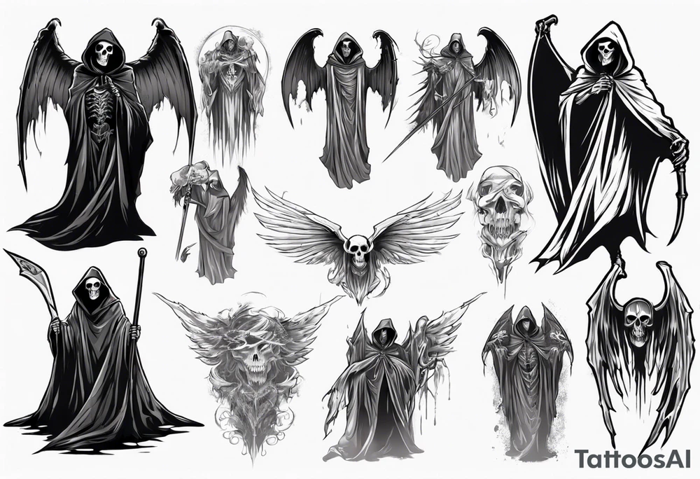 grim reaper cloak with wings tattoo idea
