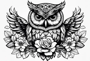 Stomach tattoo full OWL and flower tattoo idea