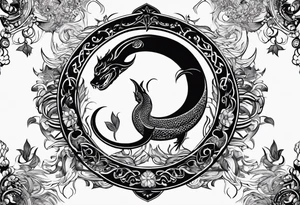 the sun and crescent moon are connected, the moon has a snake wrapped around it, the sun has a cardinal in it, simple tattoo idea