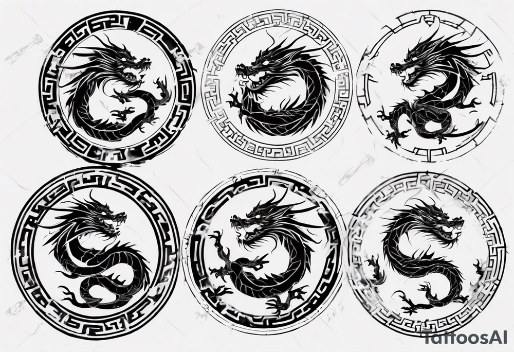 Chinese dragon in a circular shape with "02.03" written on its skin tattoo idea