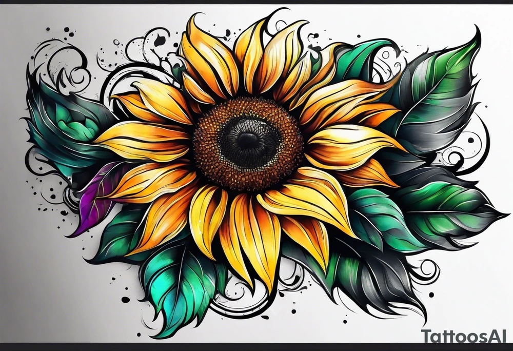 Colorful sunflower arm sleeve tattoo idea