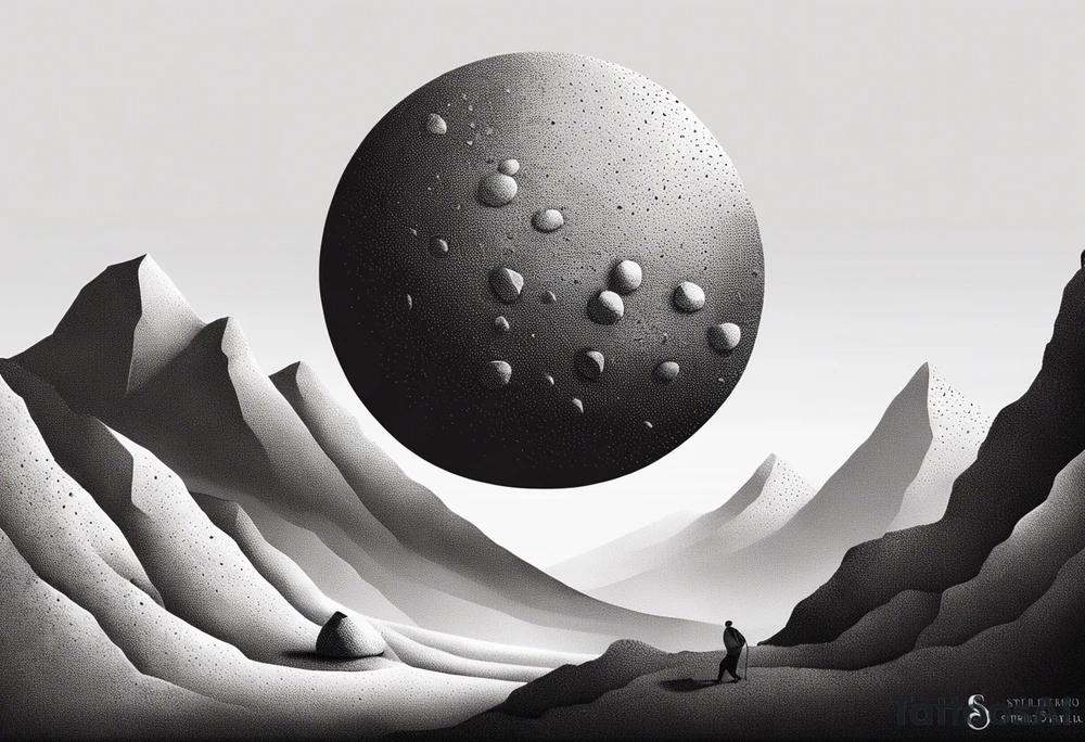Sisyphus roll a huge boulder endlessly up a steep hill tattoo idea
