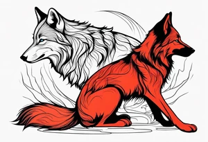 Black wolf and red fox nuzzling tattoo idea