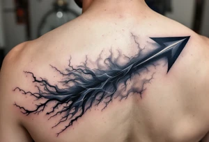 An arrow made of twisting shadows and mist in shades of dark gray and deep indigo, embodying mystery and illusion. tattoo idea