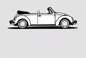 VW beetle convertible, side profile, top-down, modern, linework, minimal tattoo idea