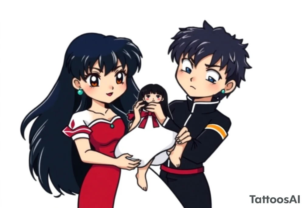Please create an Inuyasha and Kagome 
tattoo where inuyasha is holding kagome tattoo idea
