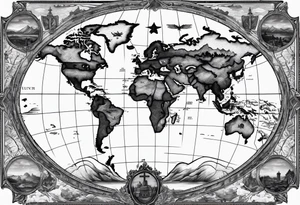 World map with the cross in the middle hovering over it tattoo idea