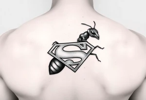 Black ant carrying a superman logo tattoo idea