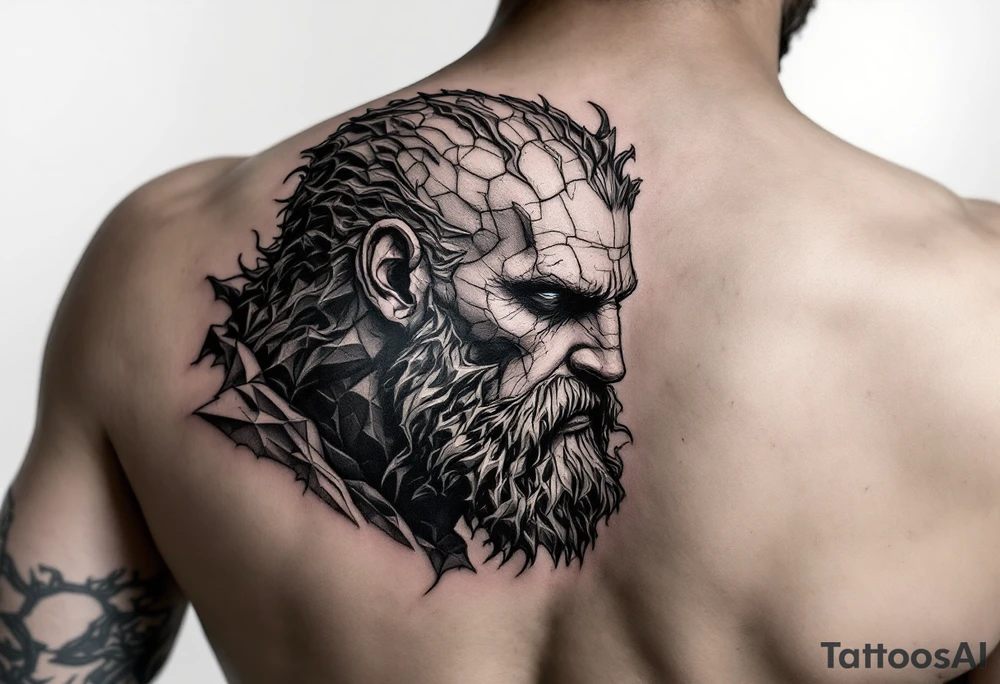 Hades stone portrait Greek mythology tattoo idea