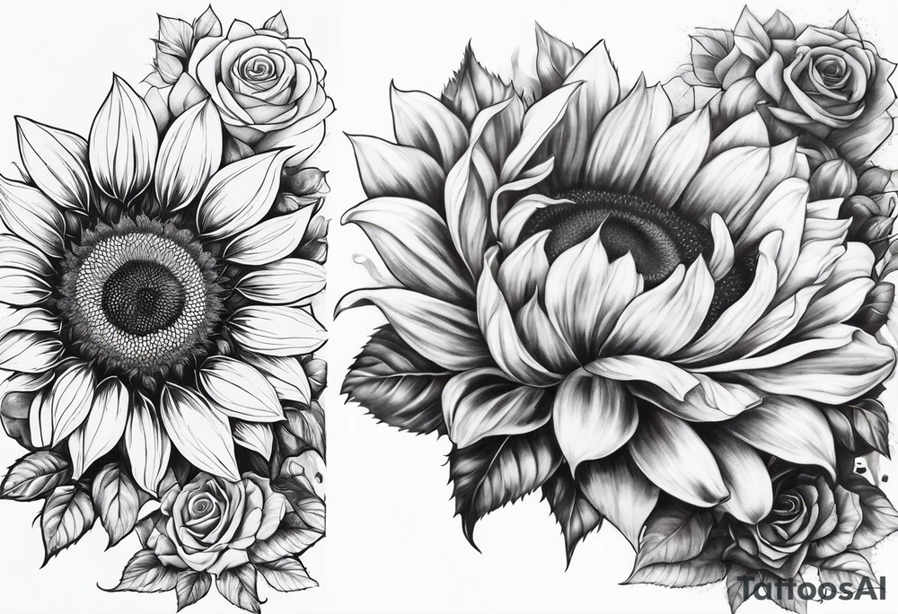 Sunflower, rose flower tattoo idea