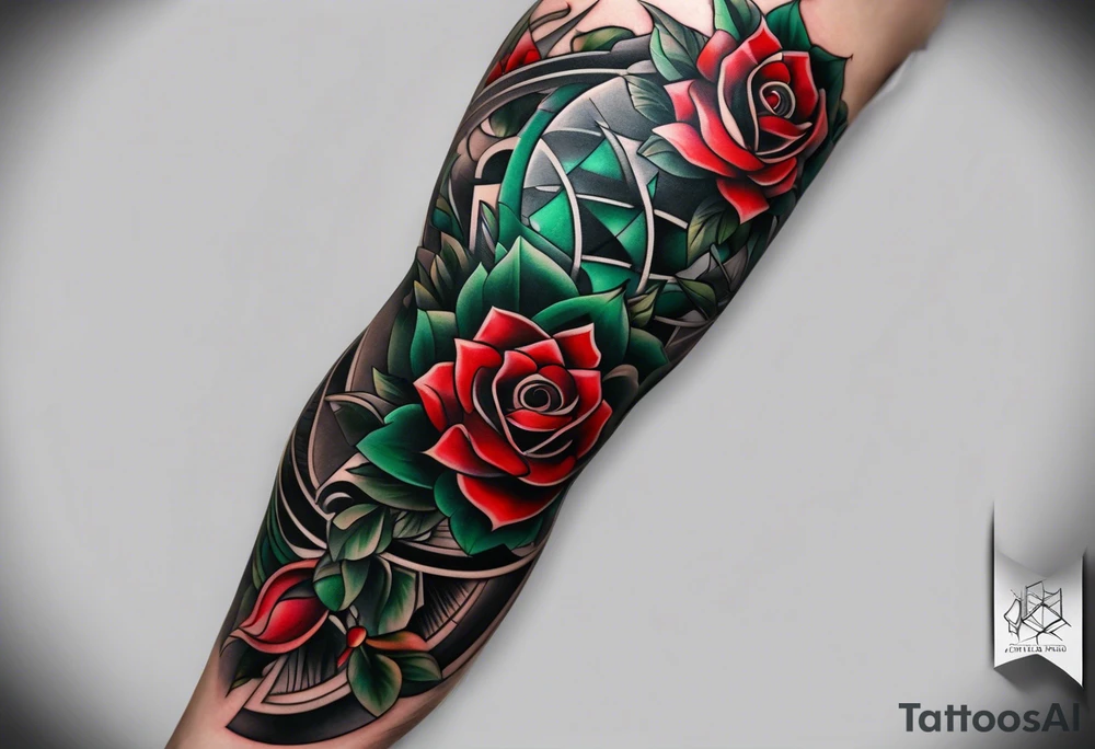knee piece for men with minimal red and green color accents tattoo idea