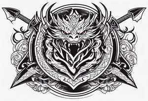 Valhalla sword shield dragon head axe tattoo idea