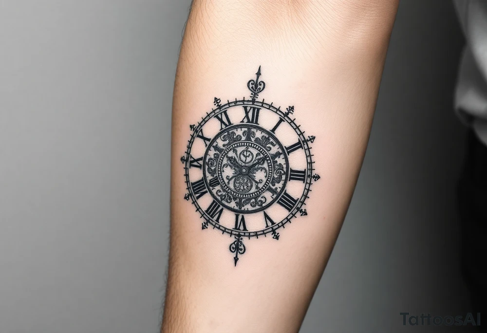 vintage roman numerals within ornate clockwork mechanism tattoo idea