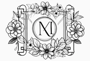 roman numerals for March 13, 2011 surrounded by floral and shapes tattoo idea