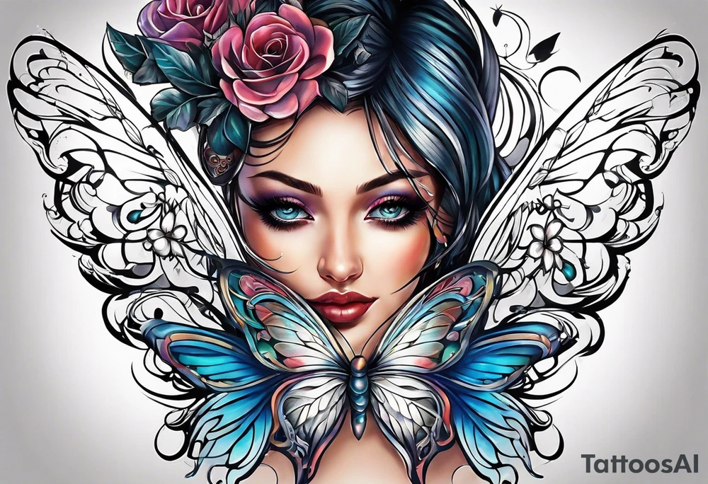 Half butterfly with one Angel wing tattoo idea