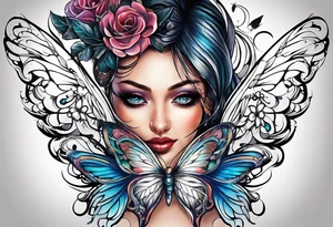 Half butterfly with one Angel wing tattoo idea
