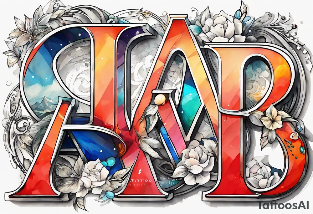 The letters AR together with the words always ready going down the side of the letters tattoo idea