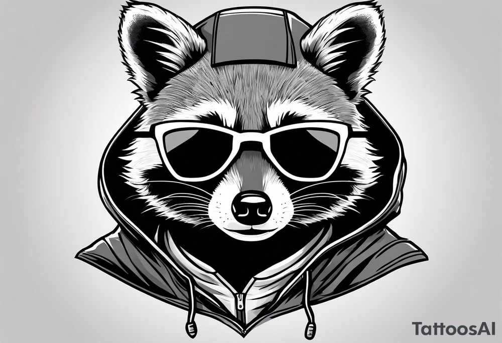 raccoon wearing a Superman hoodie tattoo idea