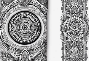 Hindu Sanskrit tribal design on right lower leg, below knee to top of feet for men tattoo idea